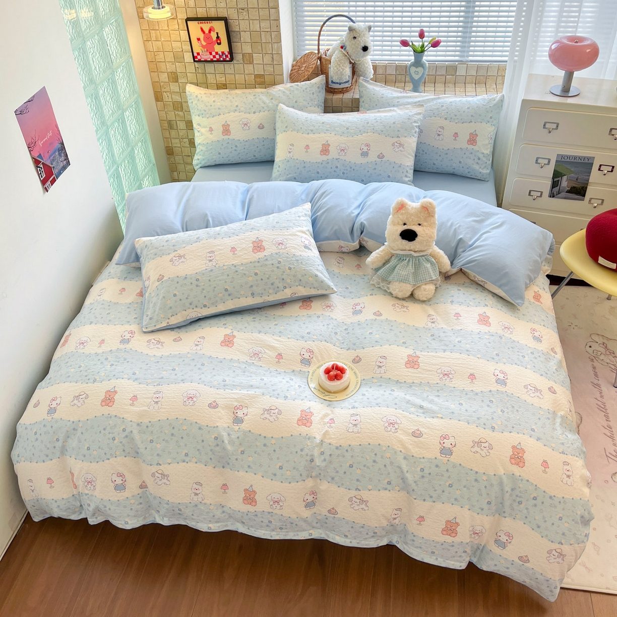 91家纺网 家纺一手货源 找家纺 川悦生活 2026新款云感双层纱木棉四件套 花田乐园