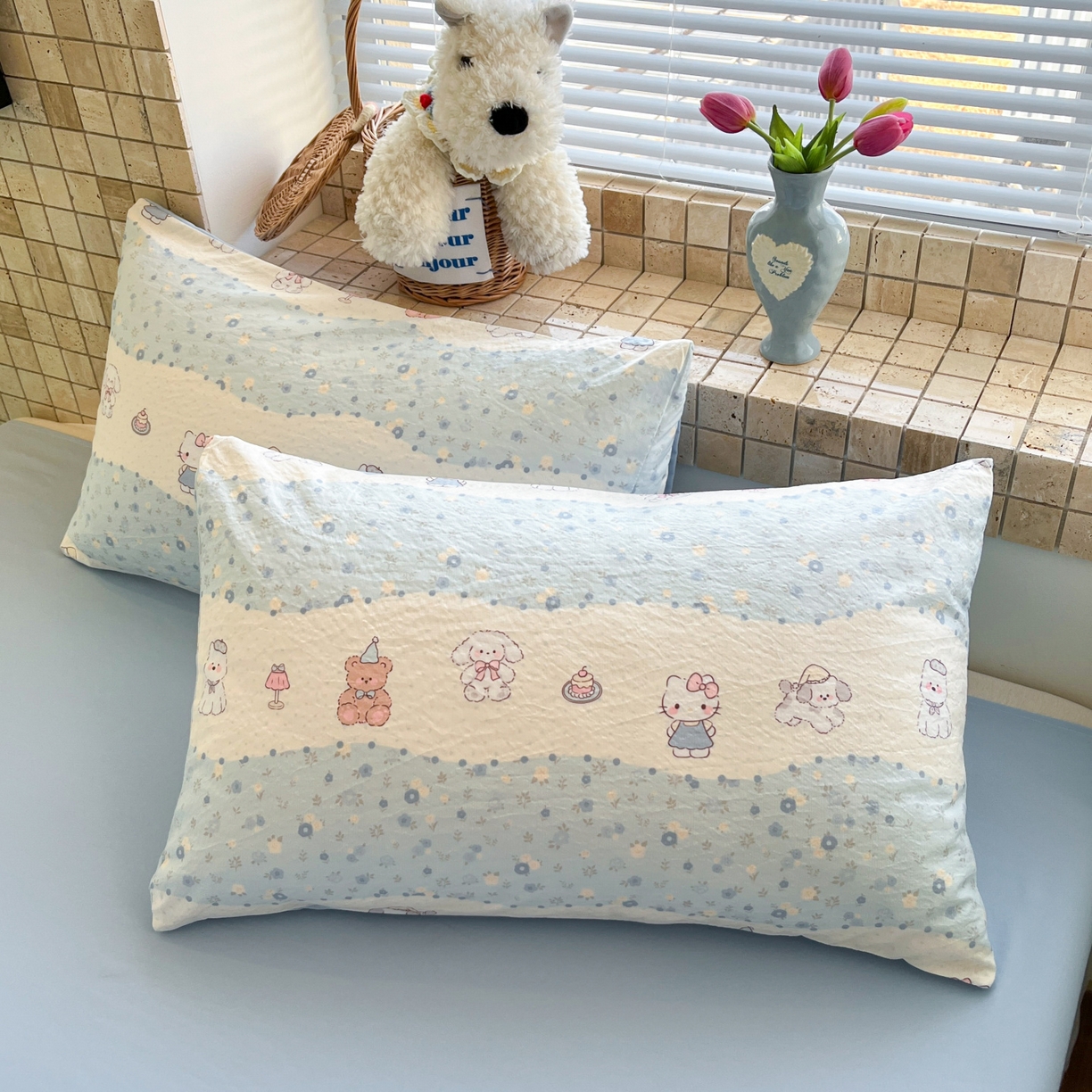 91家纺网 家纺一手货源 找家纺 川悦生活 2026新款云感双层纱木棉四件套 花田乐园