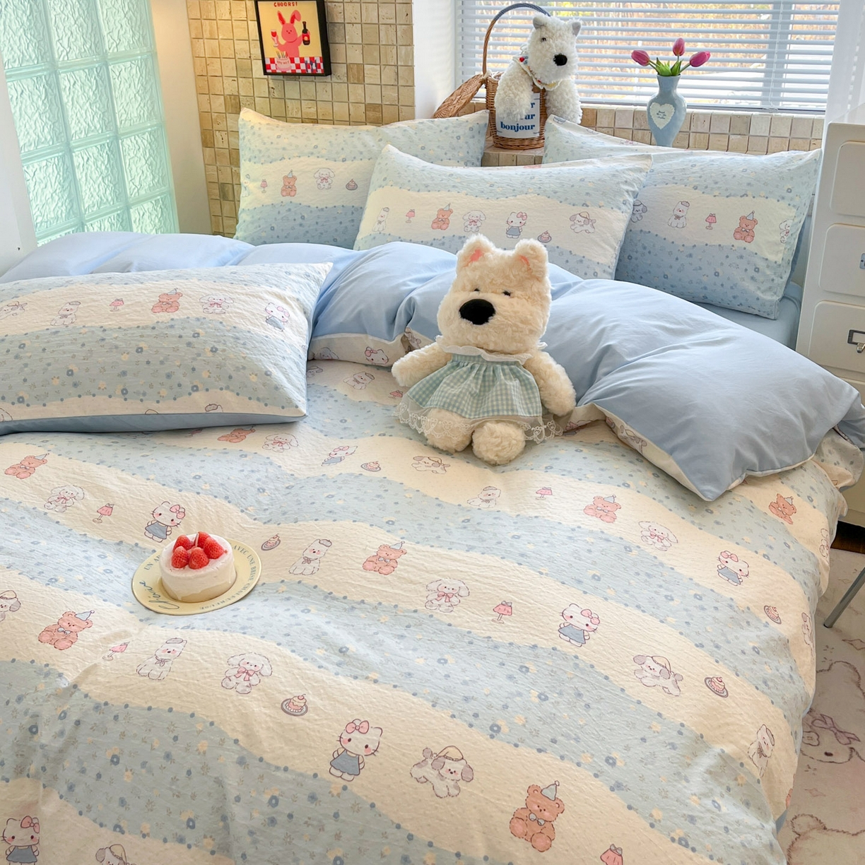 91家纺网 家纺一手货源 找家纺 川悦生活 2026新款云感双层纱木棉四件套 花田乐园