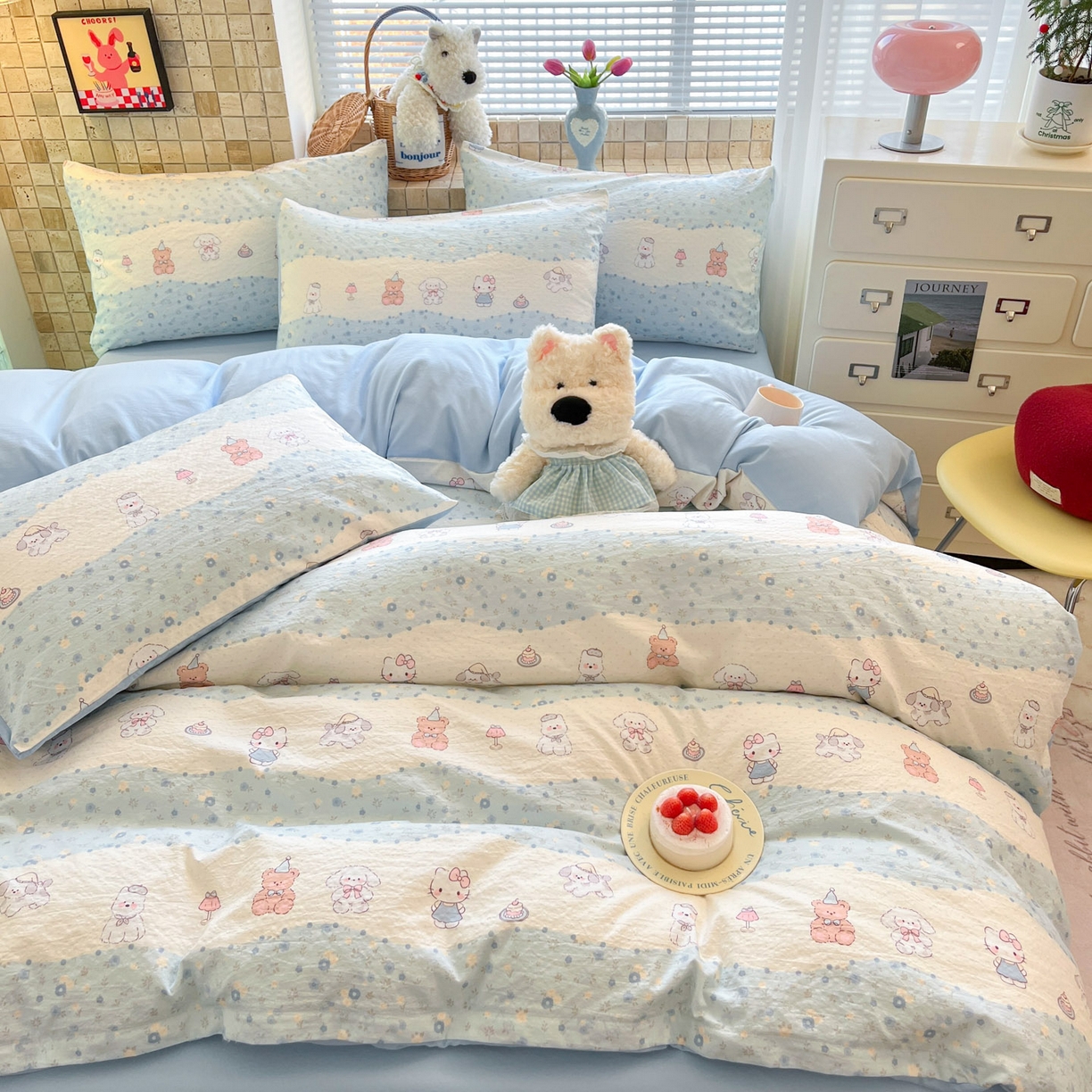 91家纺网 家纺一手货源 找家纺 川悦生活 2026新款云感双层纱木棉四件套 花田乐园