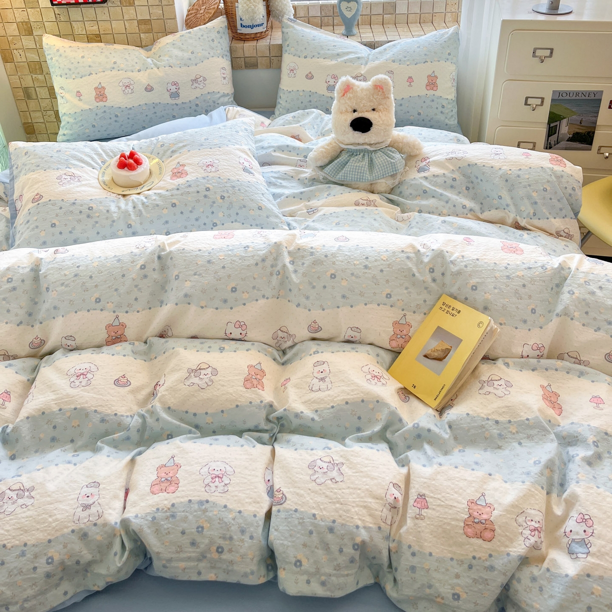 91家纺网 家纺一手货源 找家纺 川悦生活 2026新款云感双层纱木棉四件套 花田乐园