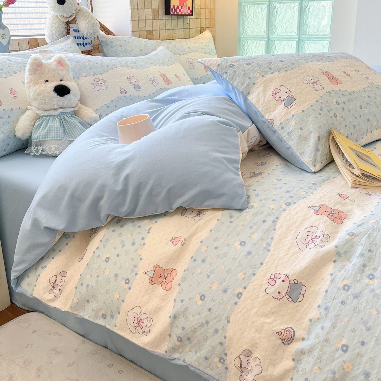 91家纺网 家纺一手货源 找家纺 川悦生活 2026新款云感双层纱木棉四件套 花田乐园