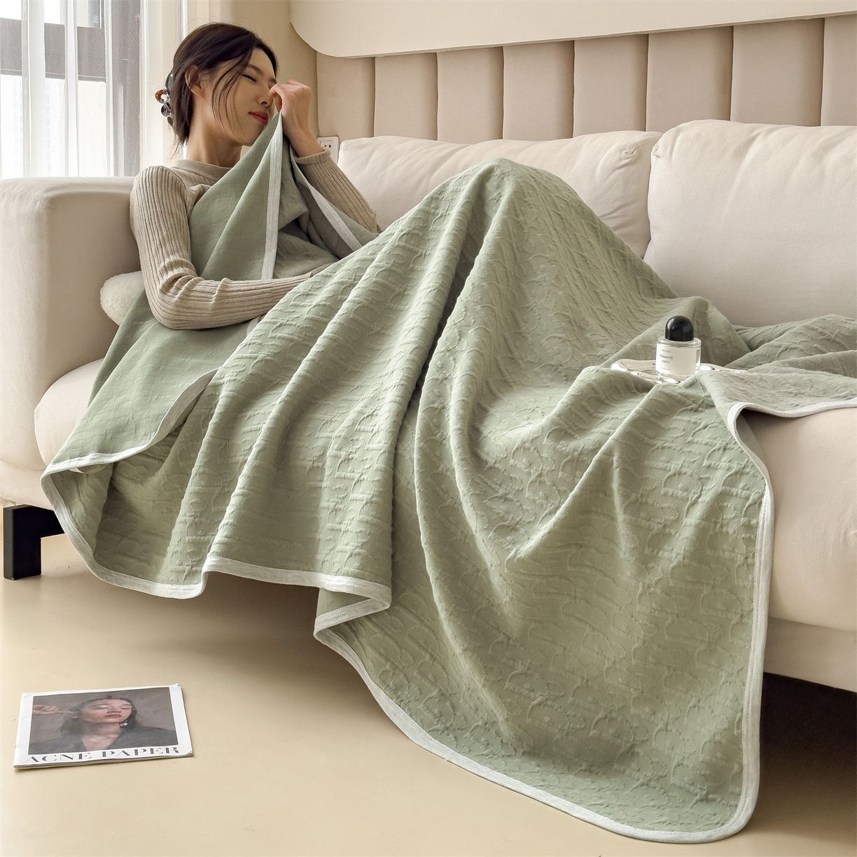 91家纺网 家纺一手货源 找家纺 （总）布凡家居 2026新款290克全棉A类三层纱盖毯夏被午睡被