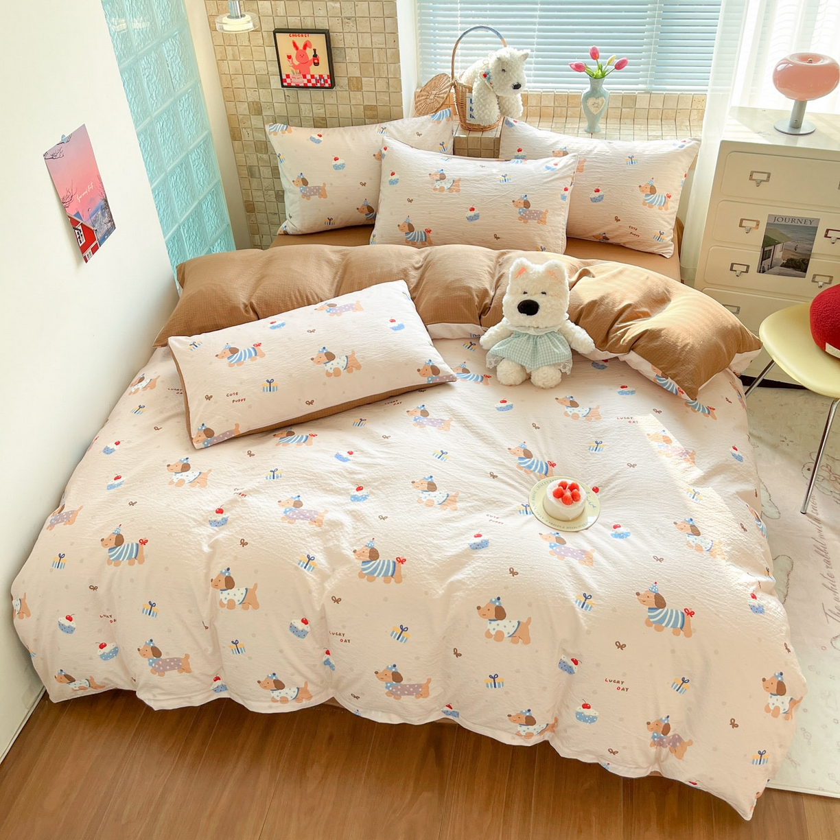 91家纺网 家纺一手货源 找家纺 川悦生活 2026新款云感双层纱木棉四件套 可乐腊肠