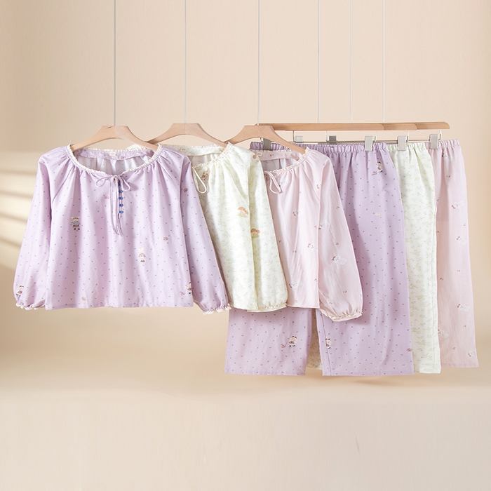 91家纺网 家纺一手货源 找家纺 （总）洛兰沙家居馆 26年春季新款纯棉全棉睡衣薄款套头卡通长袖长裤秋季家居服套装