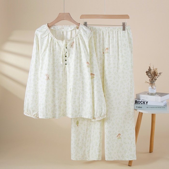 91家纺网 家纺一手货源 找家纺 （总）洛兰沙家居馆 26年春季新款纯棉全棉睡衣薄款套头卡通长袖长裤秋季家居服套装