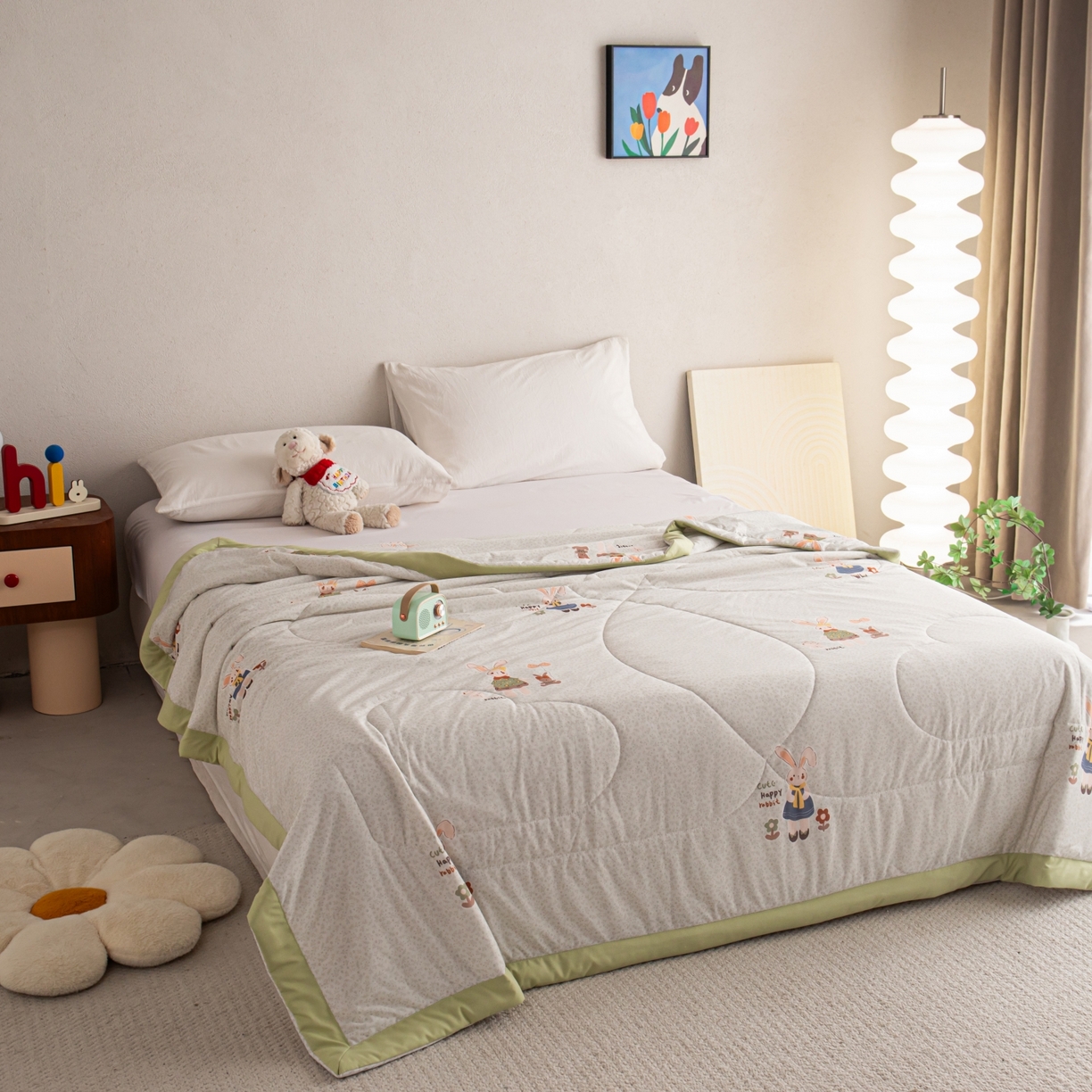 91家纺网 家纺一手货源 找家纺 亿莱鑫 2026新款手包边凉感抗菌夏凉被空调被 可爱兔