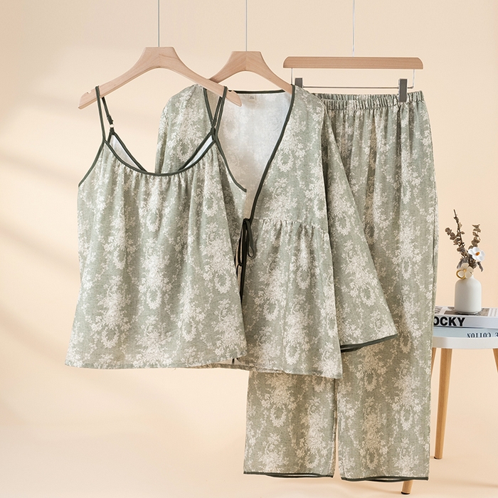 91家纺网 家纺一手货源 找家纺 （总）洛兰沙家居馆 2026新款4色纱布家居服三件套