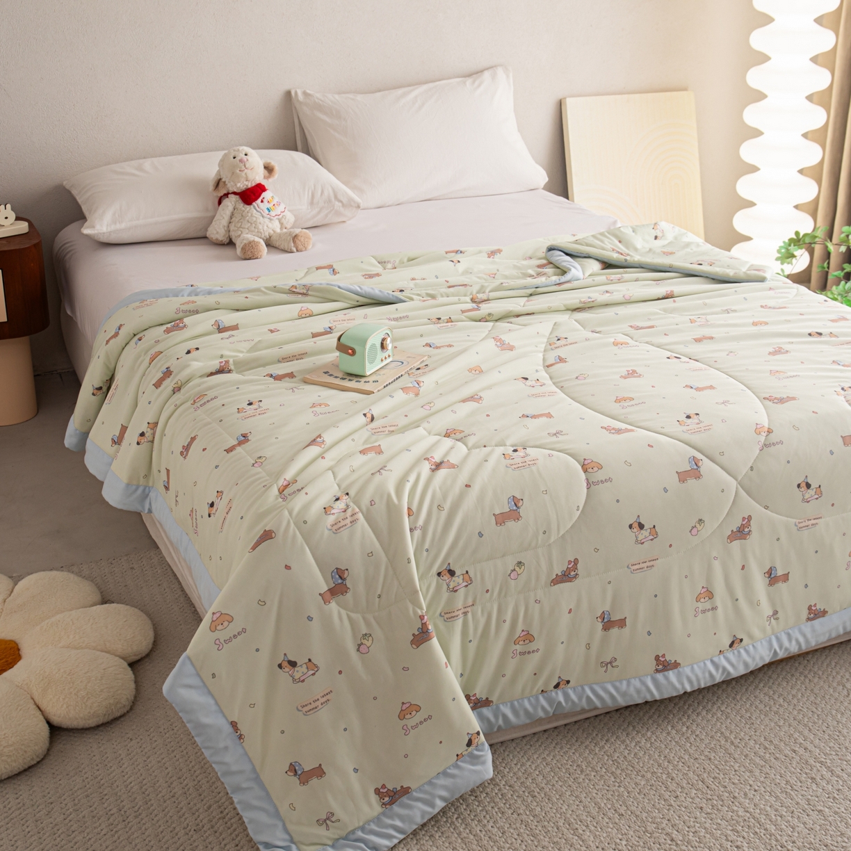 91家纺网 家纺一手货源 找家纺 亿莱鑫 2026新款手包边凉感抗菌夏凉被空调被 萌宠乐园