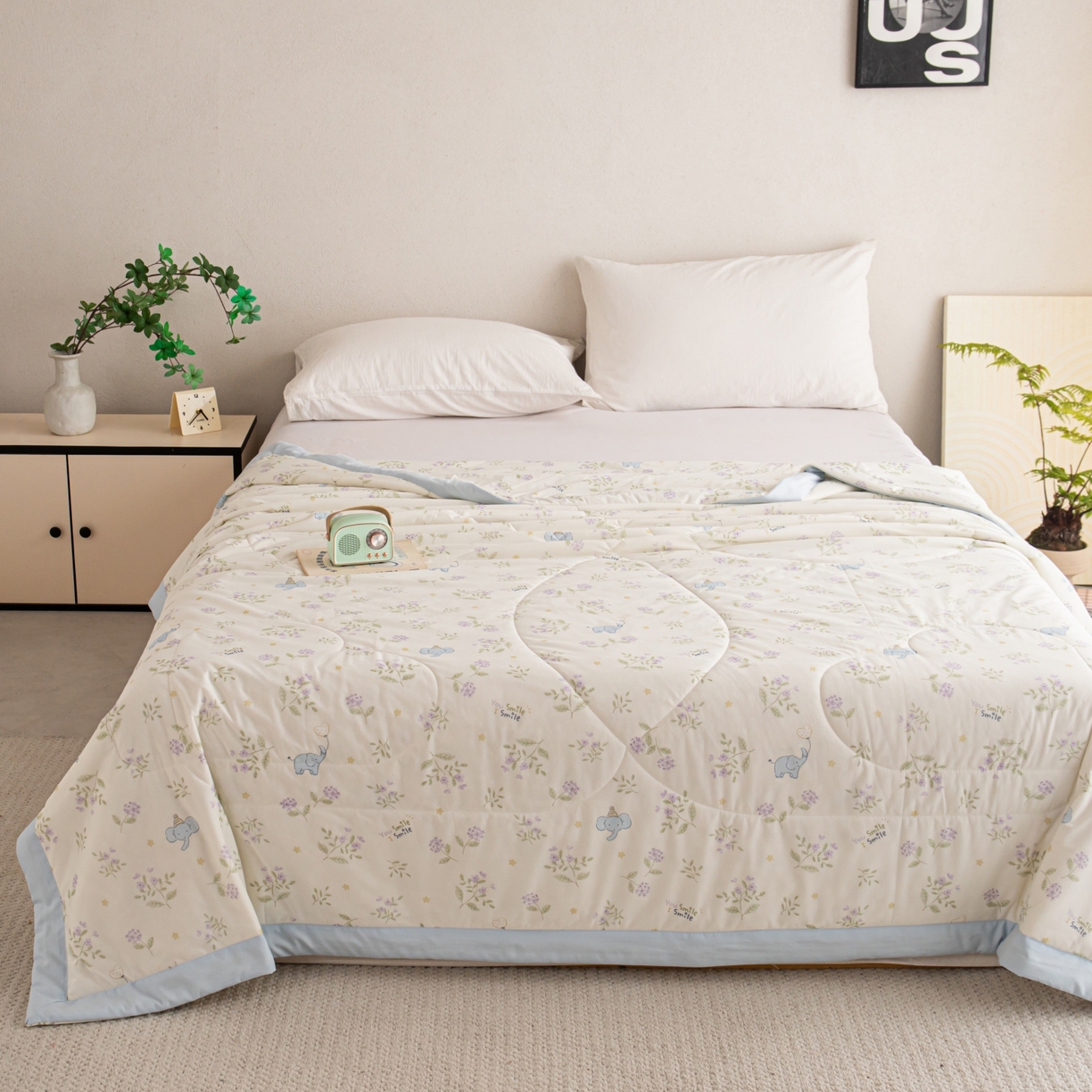 91家纺网 家纺一手货源 找家纺 亿莱鑫 2026新款手包边凉感抗菌夏凉被空调被 萌萌小象