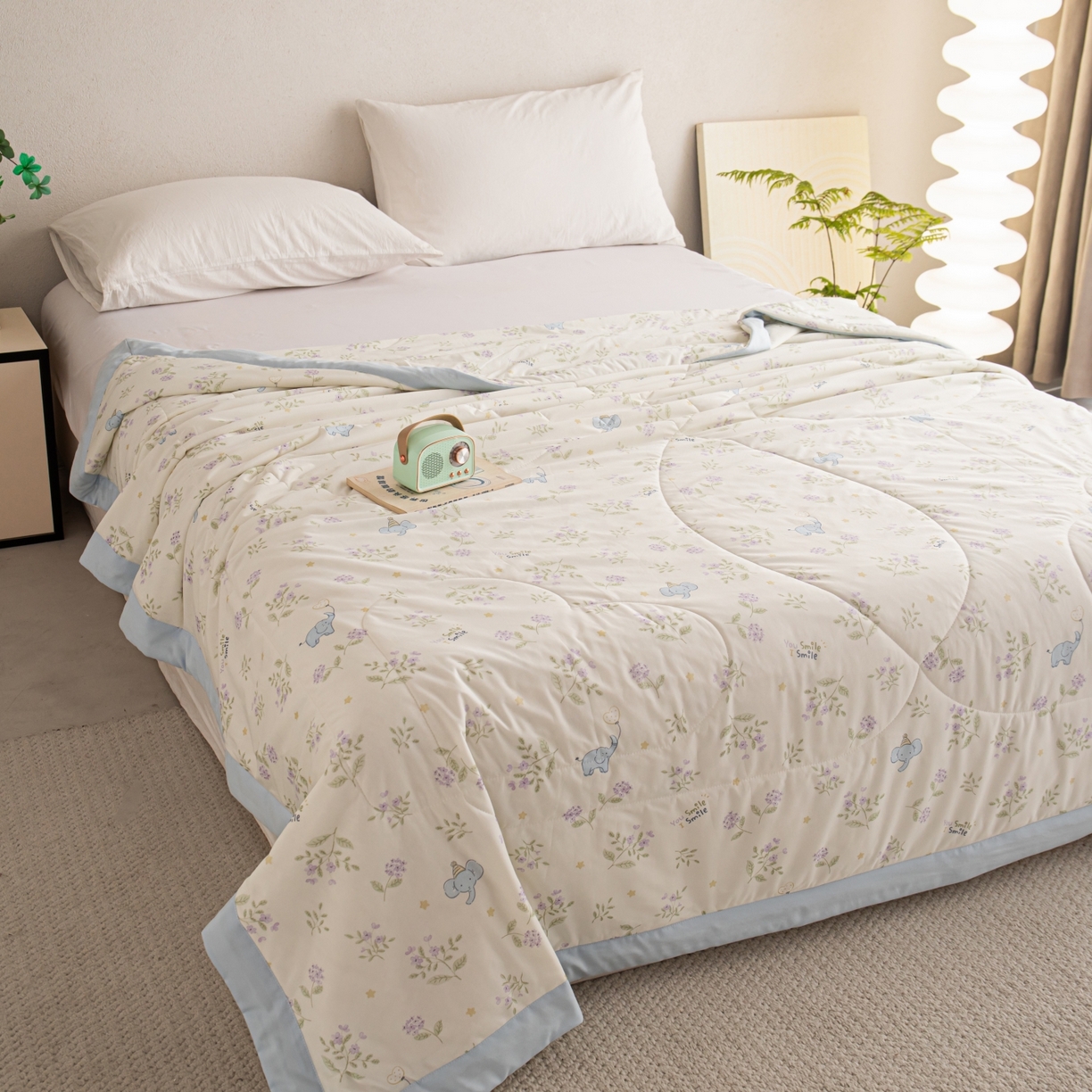 91家纺网 家纺一手货源 找家纺 亿莱鑫 2026新款手包边凉感抗菌夏凉被空调被 萌萌小象