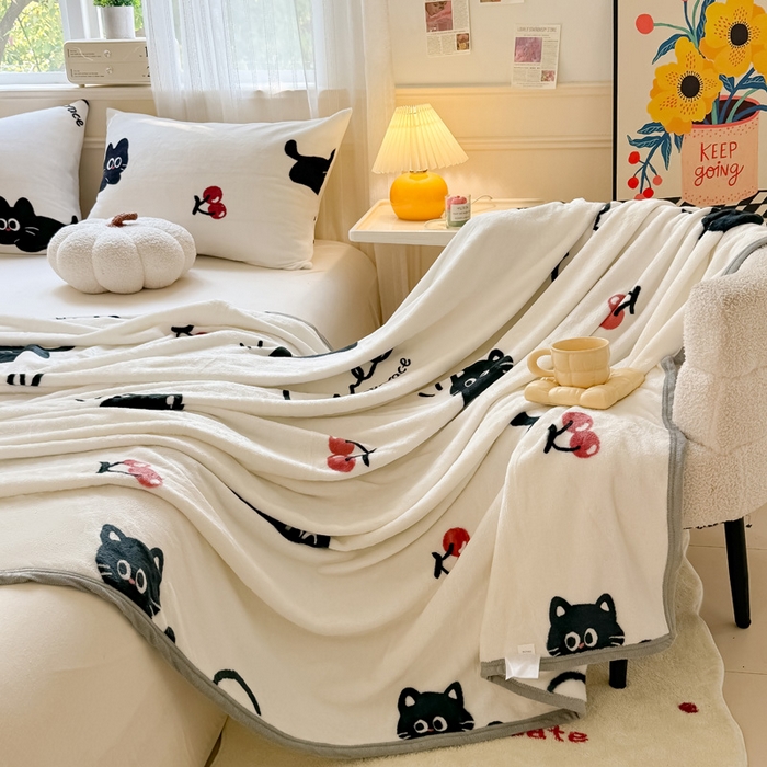 91家纺网 家纺一手货源 找家纺 宅部落 2026新款亲肤舒适牛奶绒印花毛毯毯子300克云貂绒盖毯毯子 休闲喵喵