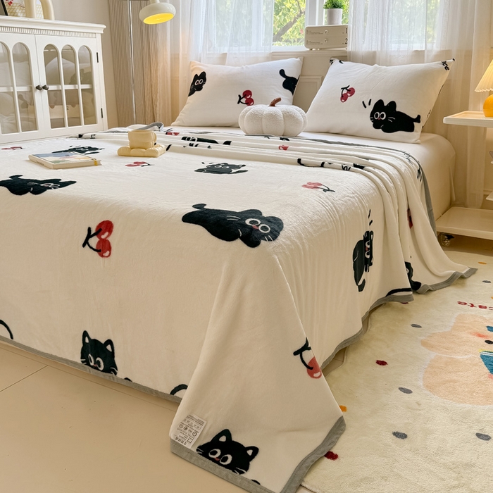 91家纺网 家纺一手货源 找家纺 宅部落 2026新款亲肤舒适牛奶绒印花毛毯毯子300克云貂绒盖毯毯子 休闲喵喵