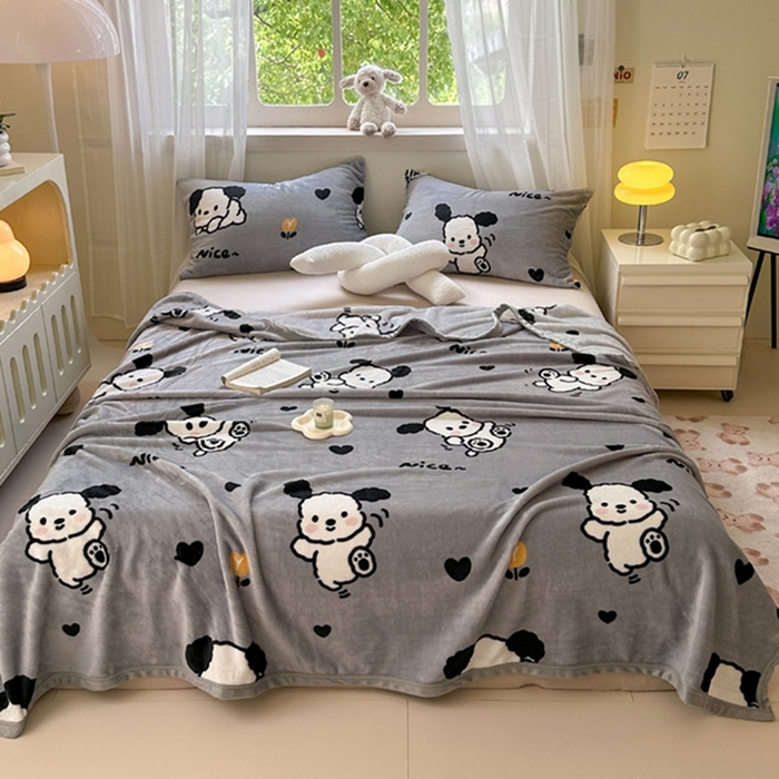 宅部落 2026新款亲肤舒适牛奶绒印花毛毯毯子300克云貂绒盖毯毯子 快乐小汪汪