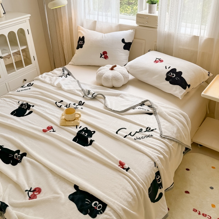 91家纺网 家纺一手货源 找家纺 宅部落 2026新款亲肤舒适牛奶绒印花毛毯毯子300克云貂绒盖毯毯子 休闲喵喵