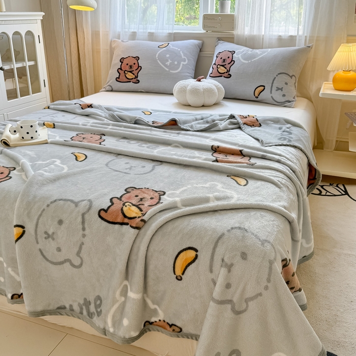 91家纺网 家纺一手货源 找家纺 宅部落 2026新款亲肤舒适牛奶绒印花毛毯毯子300克云貂绒盖毯毯子 卡皮巴拉