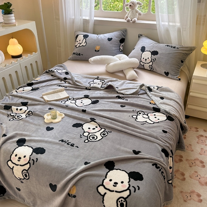 91家纺网 家纺一手货源 找家纺 宅部落 2026新款亲肤舒适牛奶绒印花毛毯毯子300克云貂绒盖毯毯子 快乐小汪汪