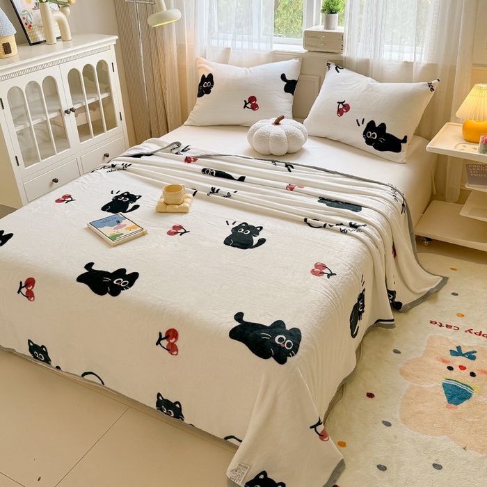 91家纺网 家纺一手货源 找家纺 宅部落 2026新款亲肤舒适牛奶绒印花毛毯毯子300克云貂绒盖毯毯子 休闲喵喵