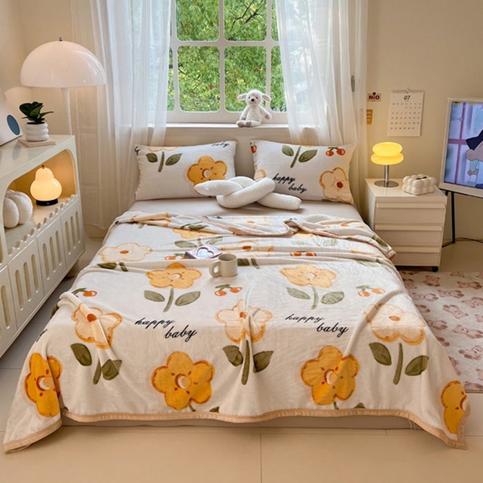 宅部落 2026新款亲肤舒适牛奶绒印花毛毯毯子300克云貂绒盖毯毯子 幸运之花