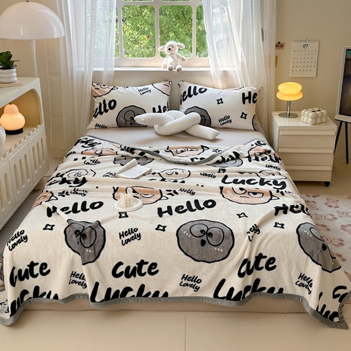 宅部落 2026新款亲肤舒适牛奶绒印花毛毯毯子300克云貂绒盖毯毯子 愤怒的小煤球