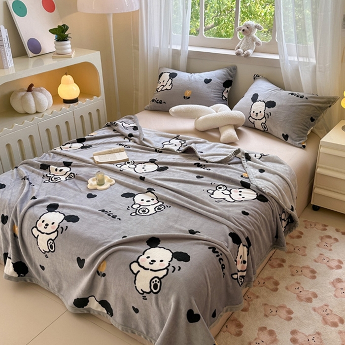 91家纺网 家纺一手货源 找家纺 宅部落 2026新款亲肤舒适牛奶绒印花毛毯毯子300克云貂绒盖毯毯子 快乐小汪汪