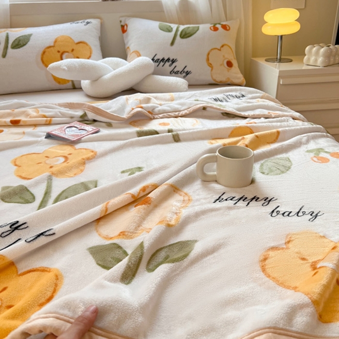 91家纺网 家纺一手货源 找家纺 宅部落 2026新款亲肤舒适牛奶绒印花毛毯毯子300克云貂绒盖毯毯子 幸运之花