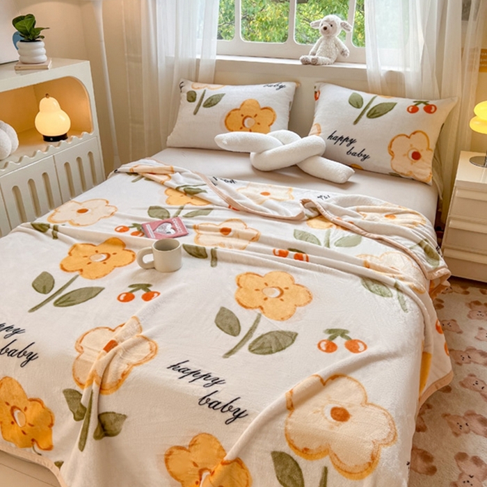 91家纺网 家纺一手货源 找家纺 宅部落 2026新款亲肤舒适牛奶绒印花毛毯毯子300克云貂绒盖毯毯子 幸运之花