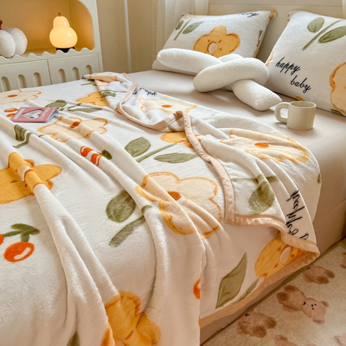 91家纺网 家纺一手货源 找家纺 宅部落 2026新款亲肤舒适牛奶绒印花毛毯毯子300克云貂绒盖毯毯子 幸运之花