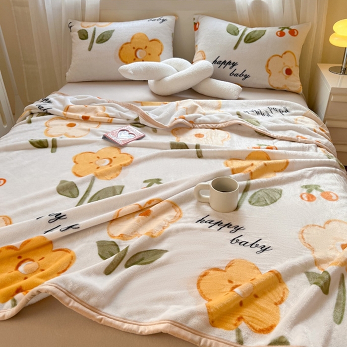 91家纺网 家纺一手货源 找家纺 宅部落 2026新款亲肤舒适牛奶绒印花毛毯毯子300克云貂绒盖毯毯子 幸运之花