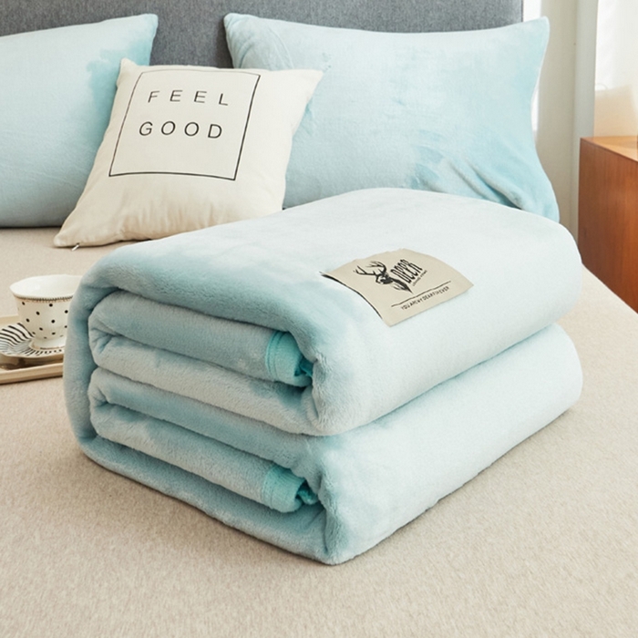 91家纺网 家纺一手货源 找家纺 宅部落 2026新款云貂绒纯色毯子300克毛毯法莱绒盖毯牛奶绒毛毯 淡蓝