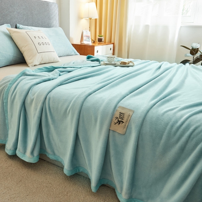 91家纺网 家纺一手货源 找家纺 宅部落 2026新款云貂绒纯色毯子300克毛毯法莱绒盖毯牛奶绒毛毯 淡蓝