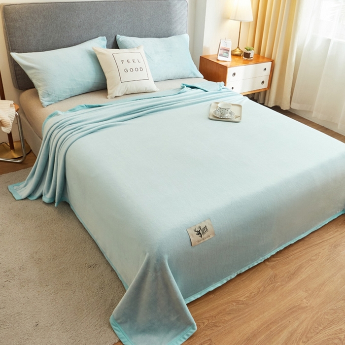 91家纺网 家纺一手货源 找家纺 宅部落 2026新款云貂绒纯色毯子300克毛毯法莱绒盖毯牛奶绒毛毯 淡蓝