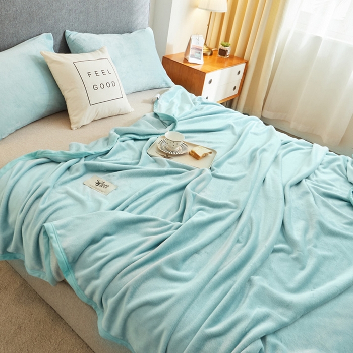 91家纺网 家纺一手货源 找家纺 宅部落 2026新款云貂绒纯色毯子300克毛毯法莱绒盖毯牛奶绒毛毯 淡蓝