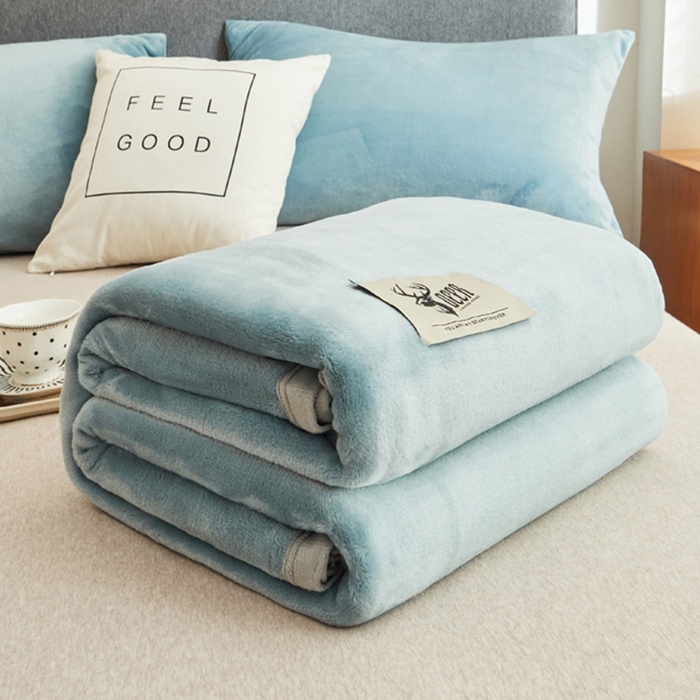 91家纺网 家纺一手货源 找家纺 宅部落 2026新款云貂绒纯色毯子300克毛毯法莱绒盖毯牛奶绒毛毯 深蓝