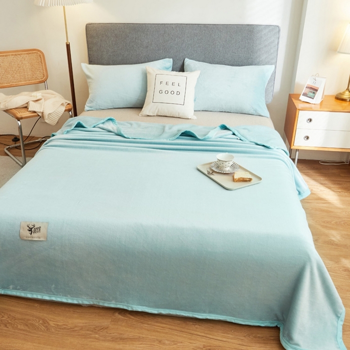 91家纺网 家纺一手货源 找家纺 宅部落 2026新款云貂绒纯色毯子300克毛毯法莱绒盖毯牛奶绒毛毯 淡蓝