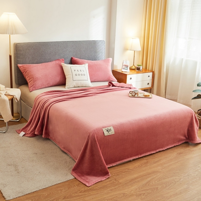 91家纺网 家纺一手货源 找家纺 宅部落 2026新款云貂绒纯色毯子300克毛毯法莱绒盖毯牛奶绒毛毯 豆沙