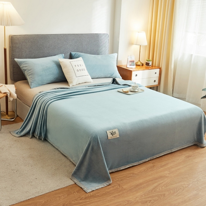 91家纺网 家纺一手货源 找家纺 宅部落 2026新款云貂绒纯色毯子300克毛毯法莱绒盖毯牛奶绒毛毯 深蓝