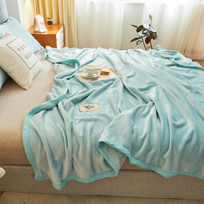 91家纺网 家纺一手货源 找家纺 宅部落 2026新款云貂绒纯色毯子300克毛毯法莱绒盖毯牛奶绒毛毯 淡蓝