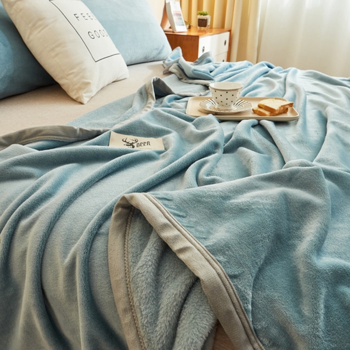 91家纺网 家纺一手货源 找家纺 宅部落 2026新款云貂绒纯色毯子300克毛毯法莱绒盖毯牛奶绒毛毯 深蓝