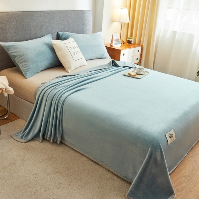 91家纺网 家纺一手货源 找家纺 宅部落 2026新款云貂绒纯色毯子300克毛毯法莱绒盖毯牛奶绒毛毯 深蓝