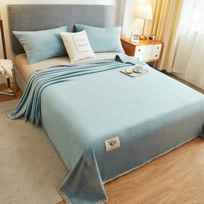 91家纺网 家纺一手货源 找家纺 宅部落 2026新款云貂绒纯色毯子300克毛毯法莱绒盖毯牛奶绒毛毯 深蓝