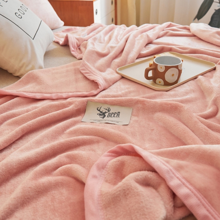 91家纺网 家纺一手货源 找家纺 宅部落 2026新款云貂绒纯色毯子300克毛毯法莱绒盖毯牛奶绒毛毯 深粉