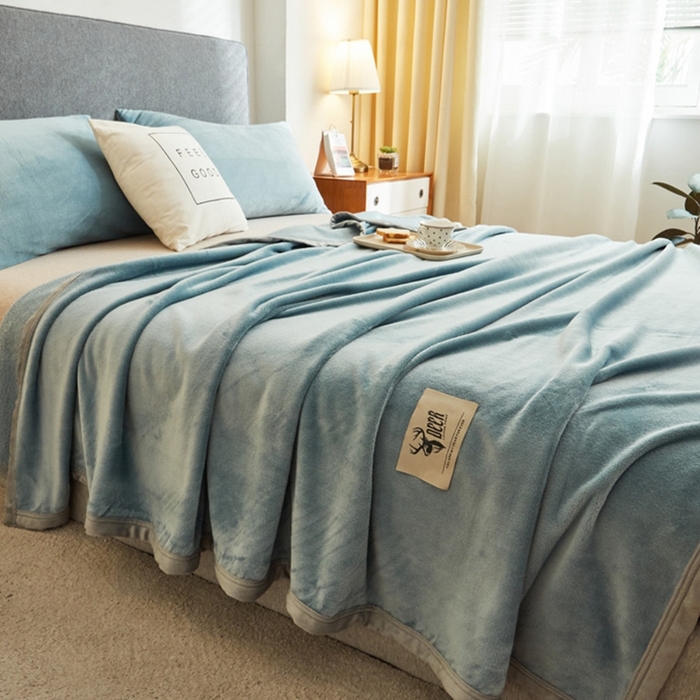 91家纺网 家纺一手货源 找家纺 宅部落 2026新款云貂绒纯色毯子300克毛毯法莱绒盖毯牛奶绒毛毯 深蓝