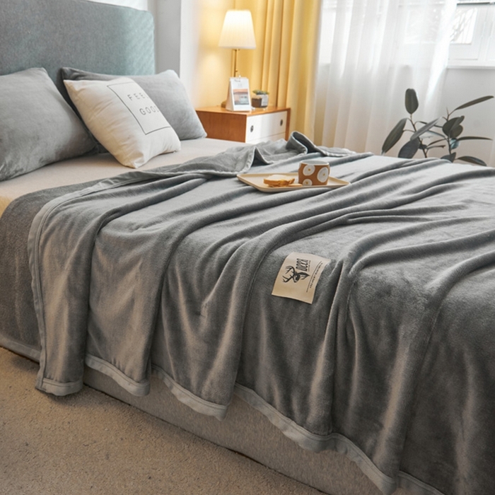 91家纺网 家纺一手货源 找家纺 宅部落 2026新款云貂绒纯色毯子300克毛毯法莱绒盖毯牛奶绒毛毯 深灰