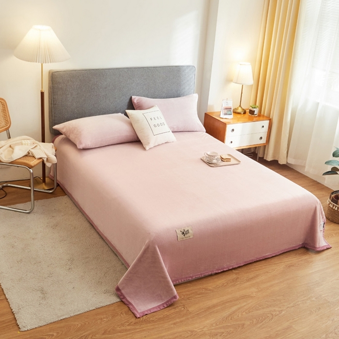 91家纺网 家纺一手货源 找家纺 宅部落 2026新款云貂绒纯色毯子300克毛毯法莱绒盖毯牛奶绒毛毯 浅粉