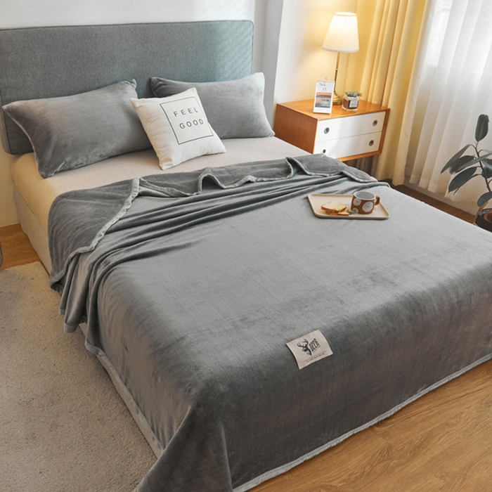 91家纺网 家纺一手货源 找家纺 宅部落 2026新款云貂绒纯色毯子300克毛毯法莱绒盖毯牛奶绒毛毯 深灰