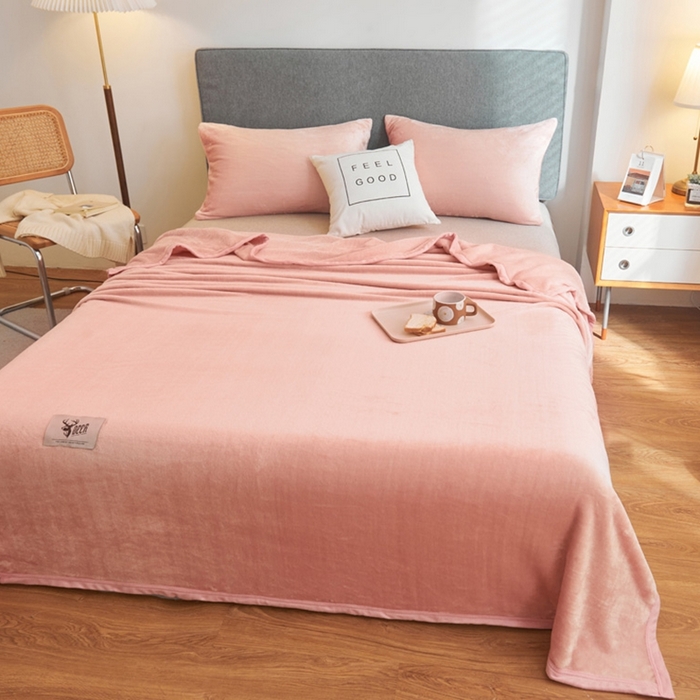 91家纺网 家纺一手货源 找家纺 宅部落 2026新款云貂绒纯色毯子300克毛毯法莱绒盖毯牛奶绒毛毯 深粉