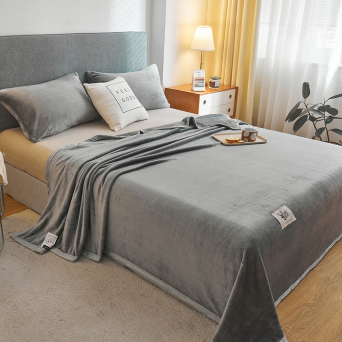 91家纺网 家纺一手货源 找家纺 宅部落 2026新款云貂绒纯色毯子300克毛毯法莱绒盖毯牛奶绒毛毯 深灰