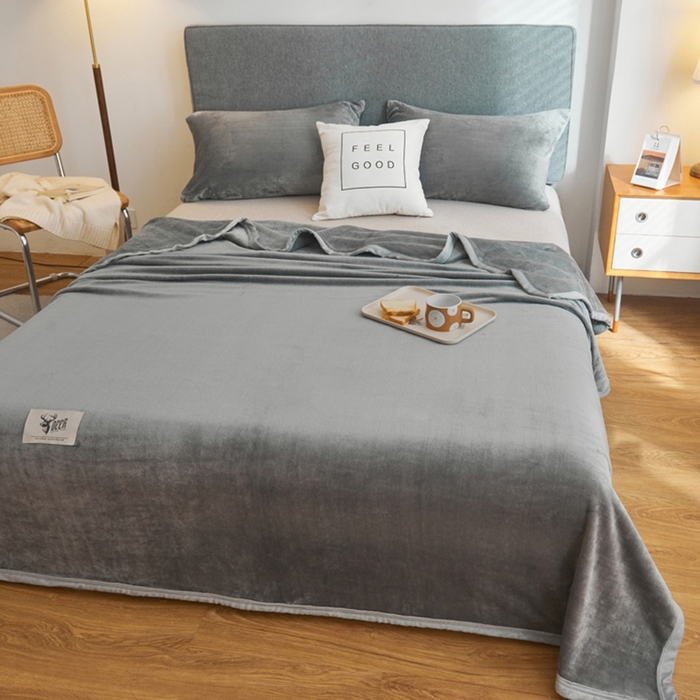 91家纺网 家纺一手货源 找家纺 宅部落 2026新款云貂绒纯色毯子300克毛毯法莱绒盖毯牛奶绒毛毯 深灰