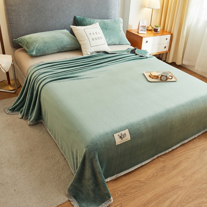 91家纺网 家纺一手货源 找家纺 宅部落 2026新款云貂绒纯色毯子300克毛毯法莱绒盖毯牛奶绒毛毯 墨绿